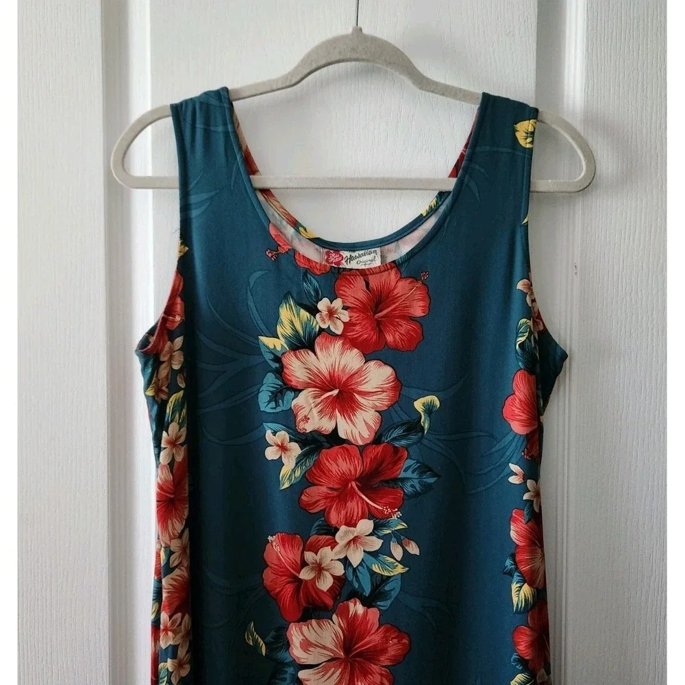 Hilo Hattie Women's Dress Green Floral Maxi Hawaiian Tropical Rayon‎ Size M